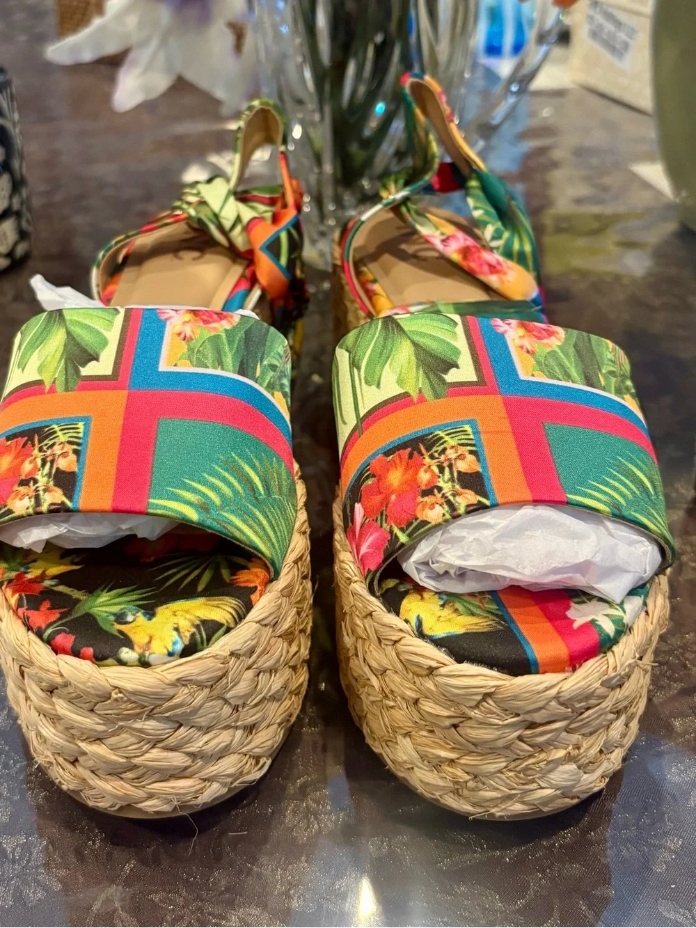 INC Multi Tropical Print Espadrille Wedge Sandals